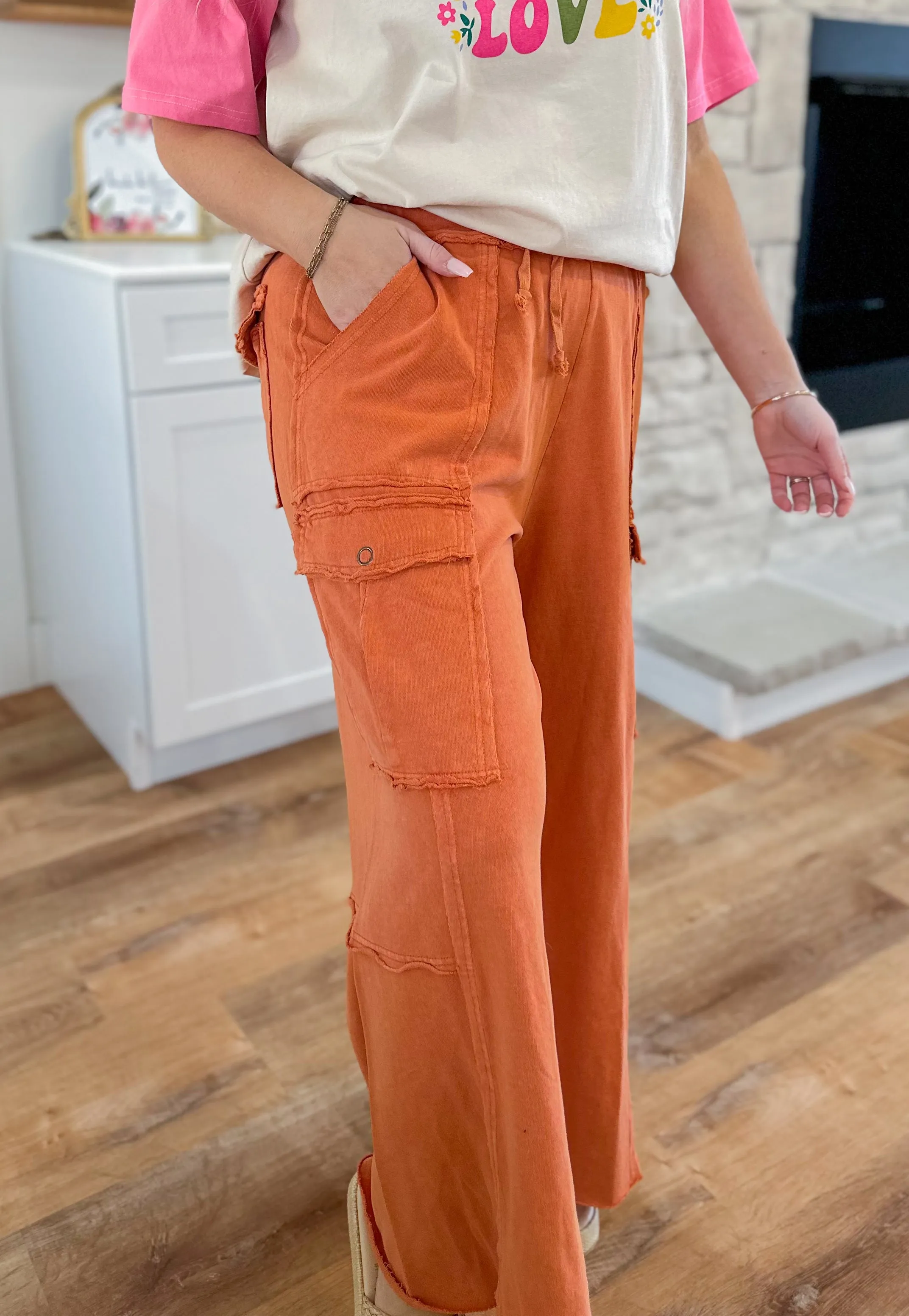 Mateo Mineral Washed Wide Leg Cargo Pants [S-3X]