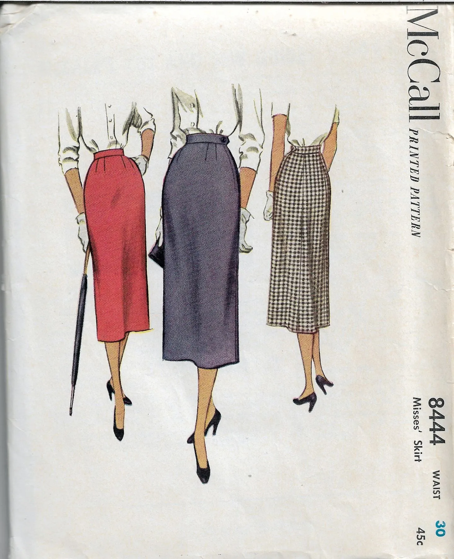 McCall 8444 Vintage Sewing Pattern Ladies Slim Sheath Skirt 1950s