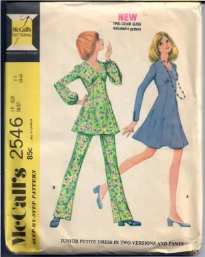 McCalls 2546 Junior Petite Ladies Shortie Dress Pants Vintage Sewing Pattern 1970s