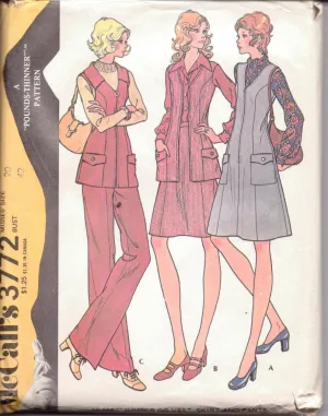 McCall's 3772 Ladies Jumper Dress Vest Skirt Pants Vintage 1970's Sewing Pattern