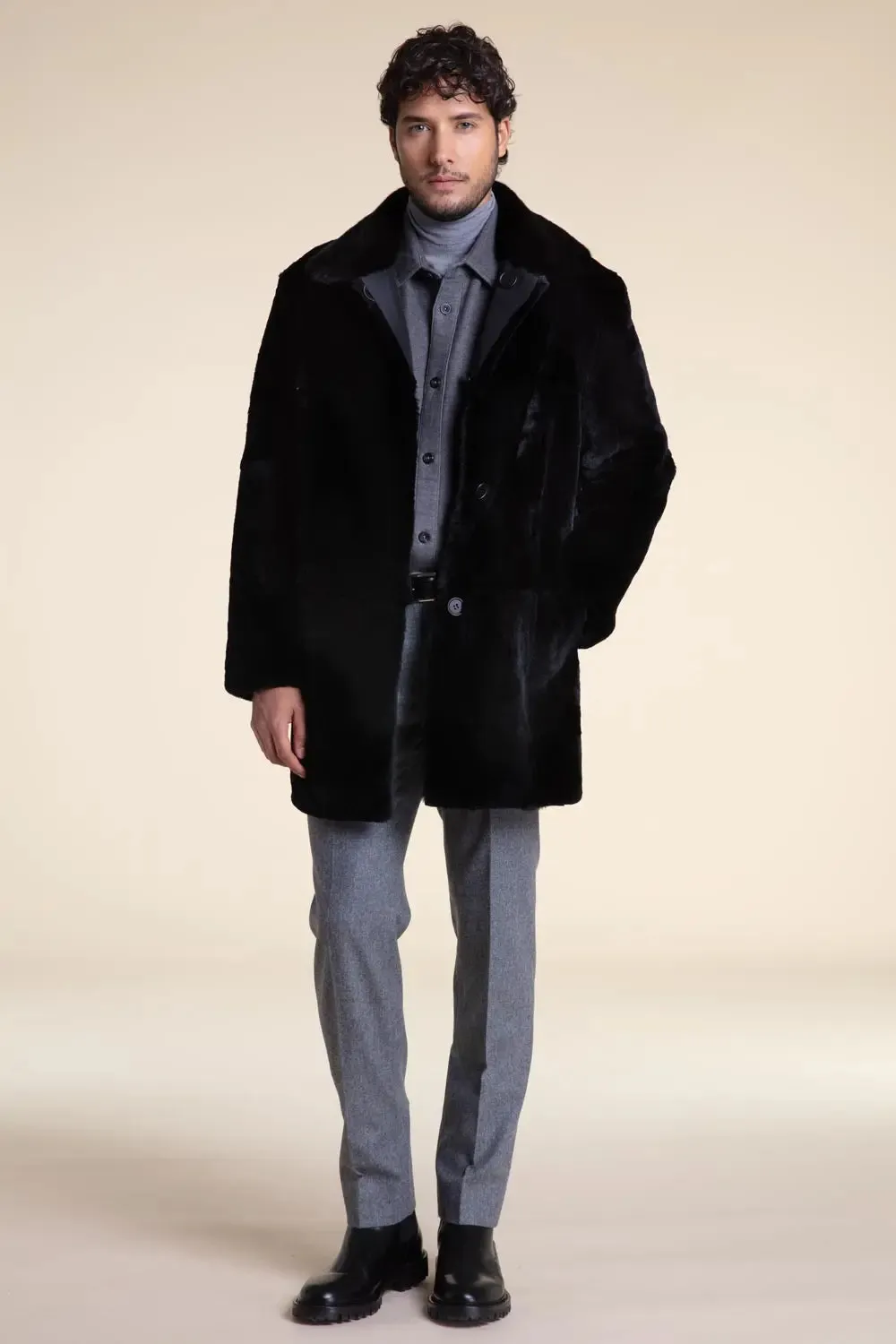 Mens black sheared fur coat