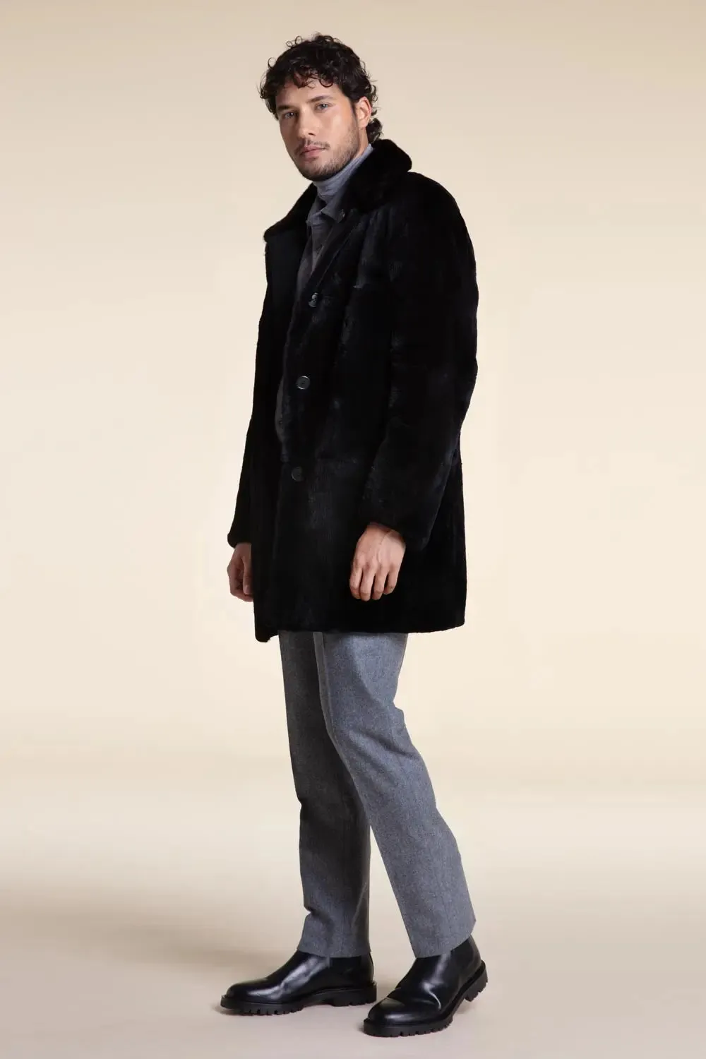 Mens black sheared fur coat