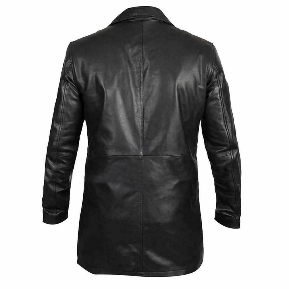 Men's Black Vintage Genuine Cowhide Plain Leather Blazer Jacket Coat Four Buttons Black Regular Fit Coat