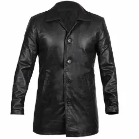 Men's Black Vintage Genuine Cowhide Plain Leather Blazer Jacket Coat Four Buttons Black Regular Fit Coat