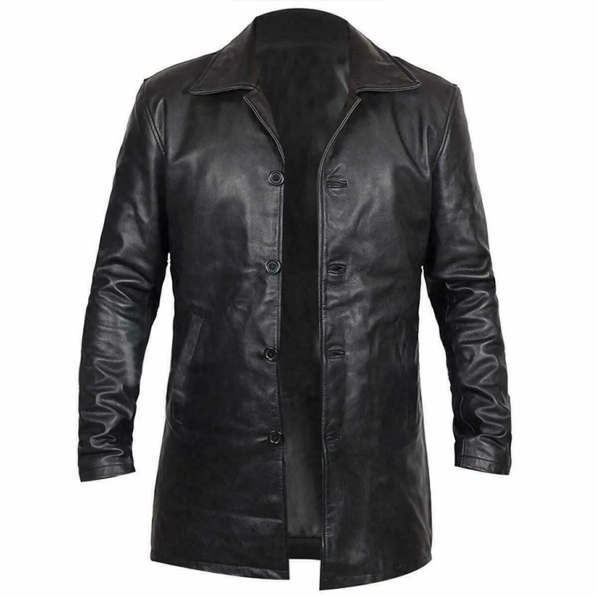 Men's Black Vintage Genuine Cowhide Plain Leather Blazer Jacket Coat Four Buttons Black Regular Fit Coat