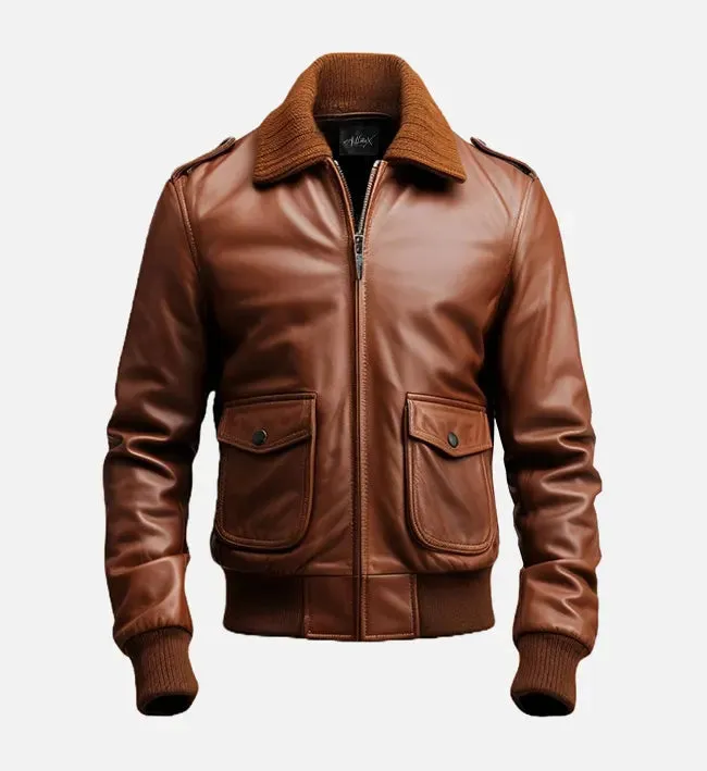 Men's Brown Bomber Aviator Leather Jacket