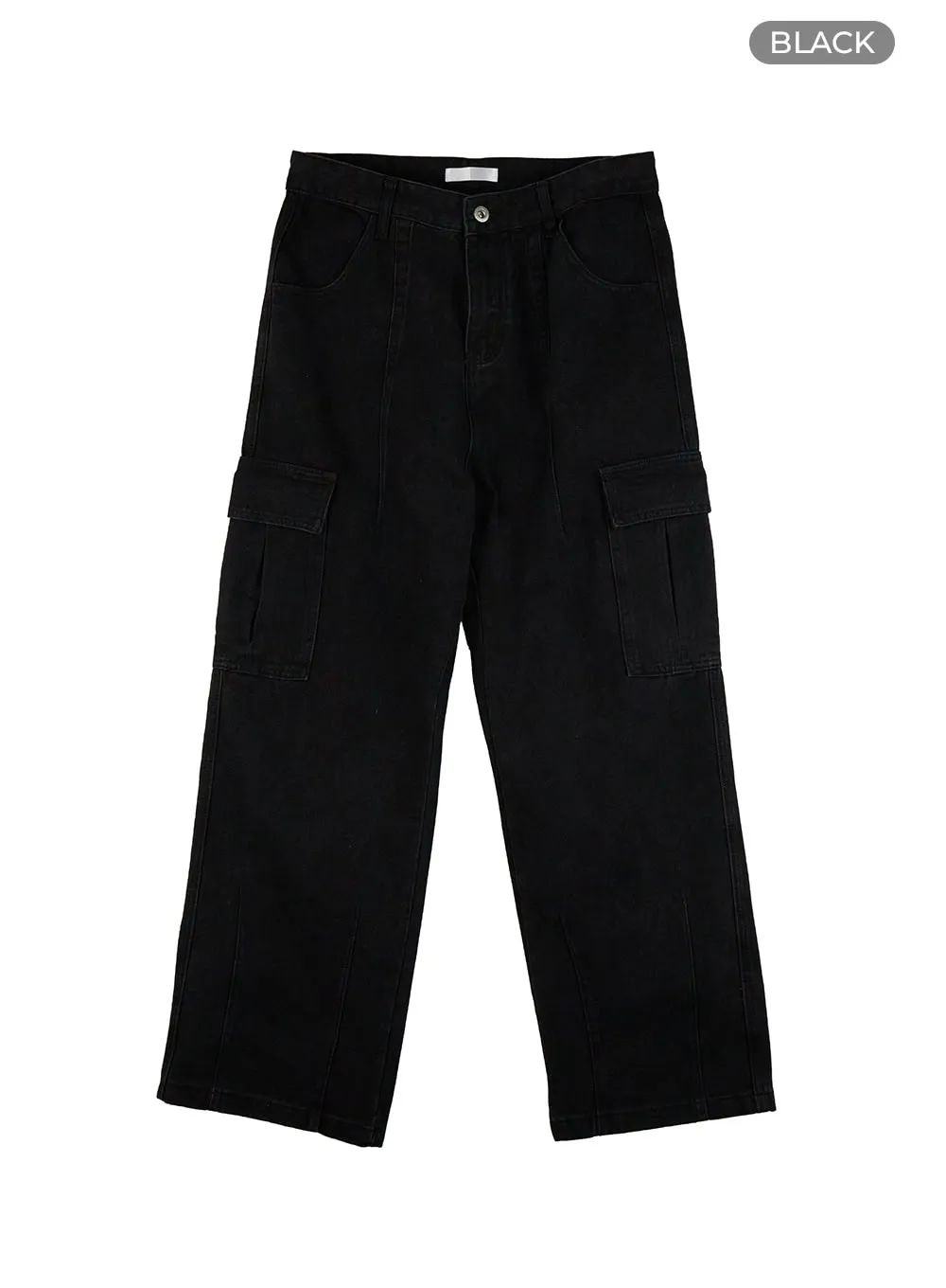 Men's Cargo Pocket Denim Wide-Leg Pants (Black) IG416