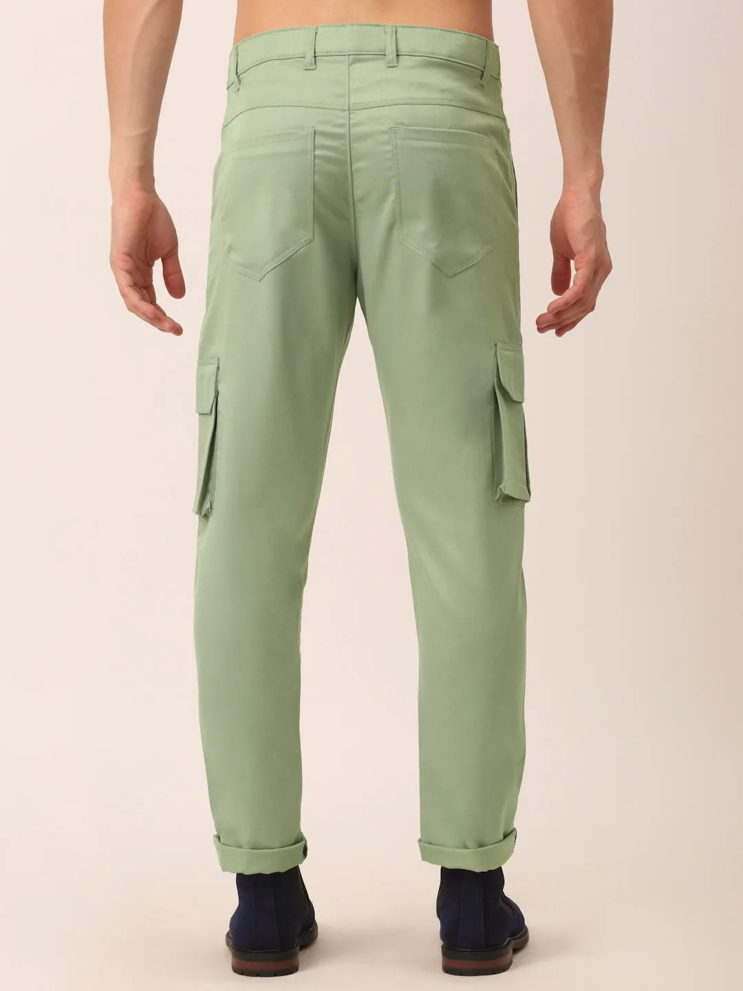 Men's Casual Cotton Solid Cargo Pants ( KGP 154 Pista-Green ) - Jainish