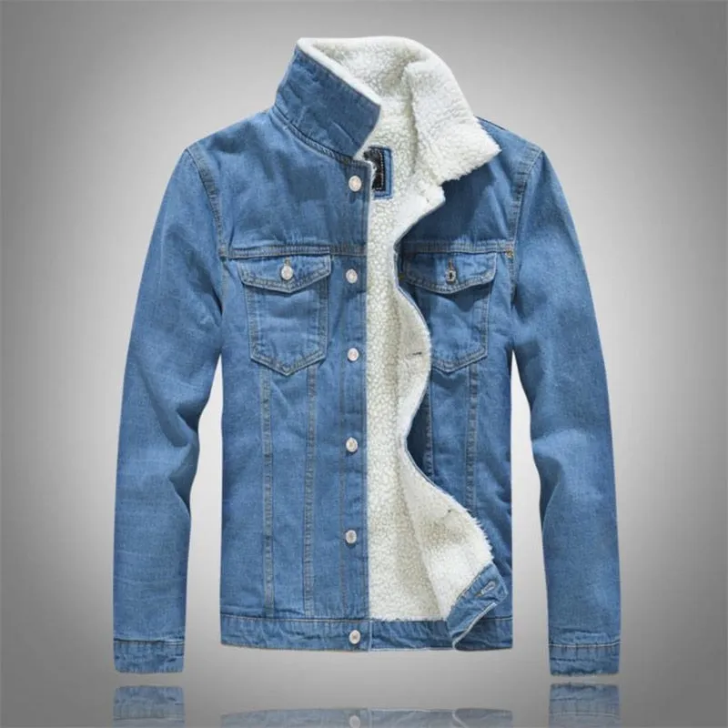 Men's Denim Jacket Warm Winter Casual Bomber Male Korean Style cowboy Jacket Fashion Fleece Vintage Clothing Men Black Jean Coat