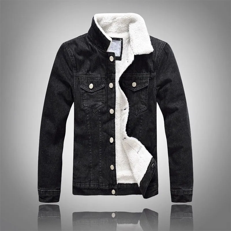 Men's Denim Jacket Warm Winter Casual Bomber Male Korean Style cowboy Jacket Fashion Fleece Vintage Clothing Men Black Jean Coat