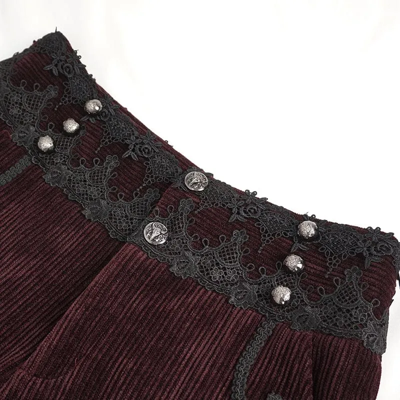 Men's Gothic High-waisted Lace Splice Pants Red