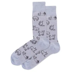 Men's Outline Cat Crew Socks/Heather Blue