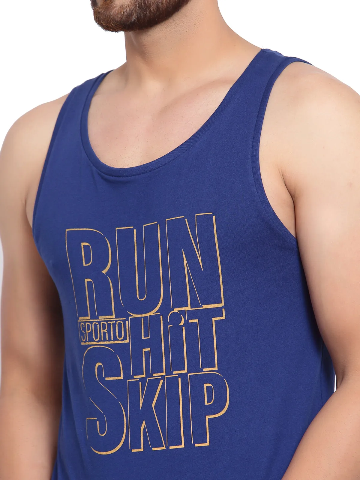 Men's Printed Gym Vest - Navy