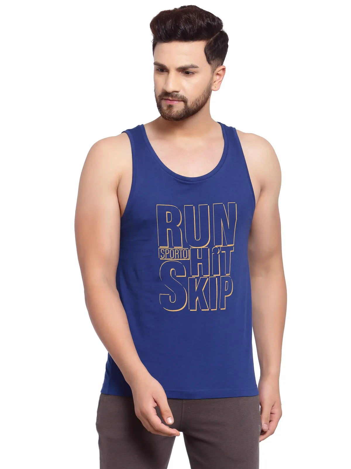 Men's Printed Gym Vest - Navy