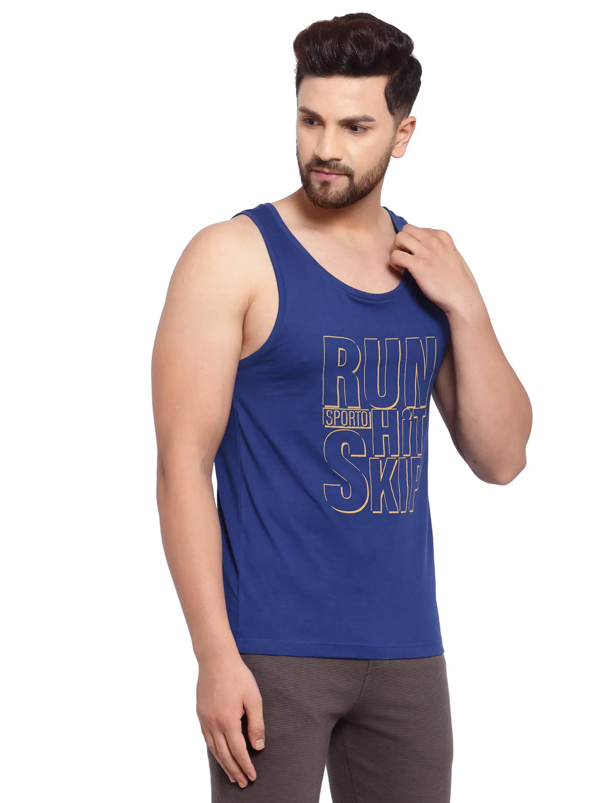 Men's Printed Gym Vest - Navy