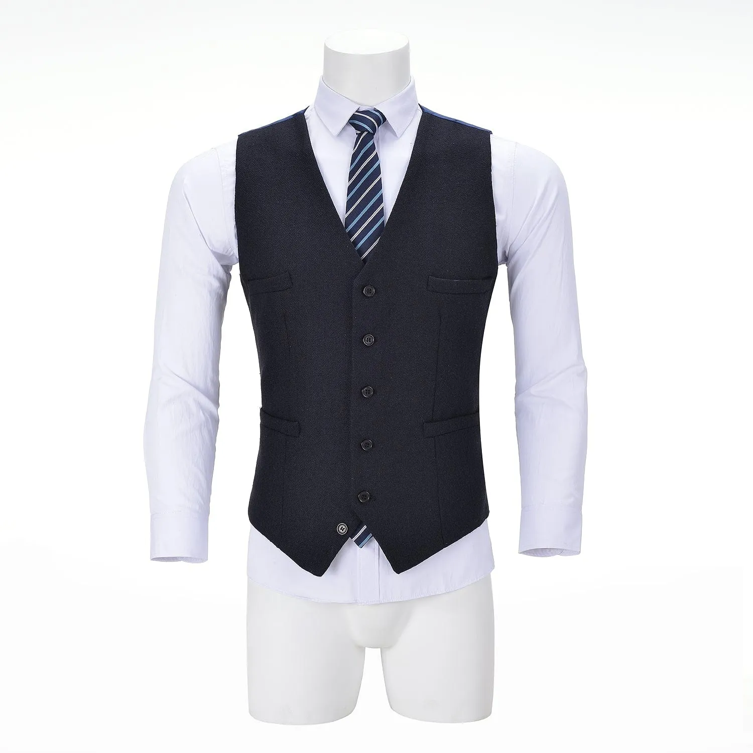 Men's Tweed Herringbone Paneled Satin Vest Slim Fit Waistcoat