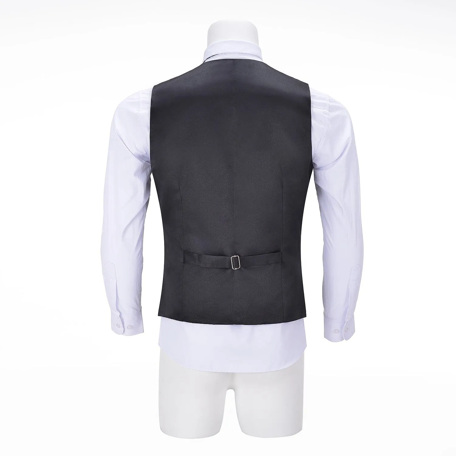 Men's Tweed Herringbone Paneled Satin Vest Slim Fit Waistcoat