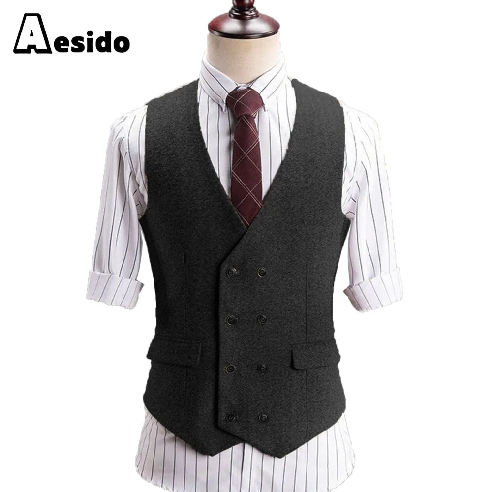 Men's V Lapel Tweed Waistcoat Casual Slim Fit Suit Vest