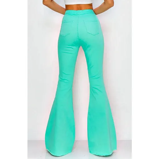 Mint Distressed High Waist Bell Pants