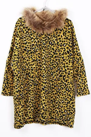 Mustard Oversized Detachable Fur Collar Knitted Leopard Print Jumper