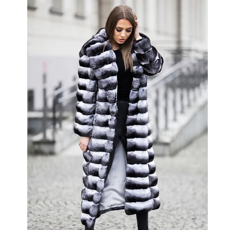 Natural Rex Rabbit Real Fur X-Long Coats (Unisex)