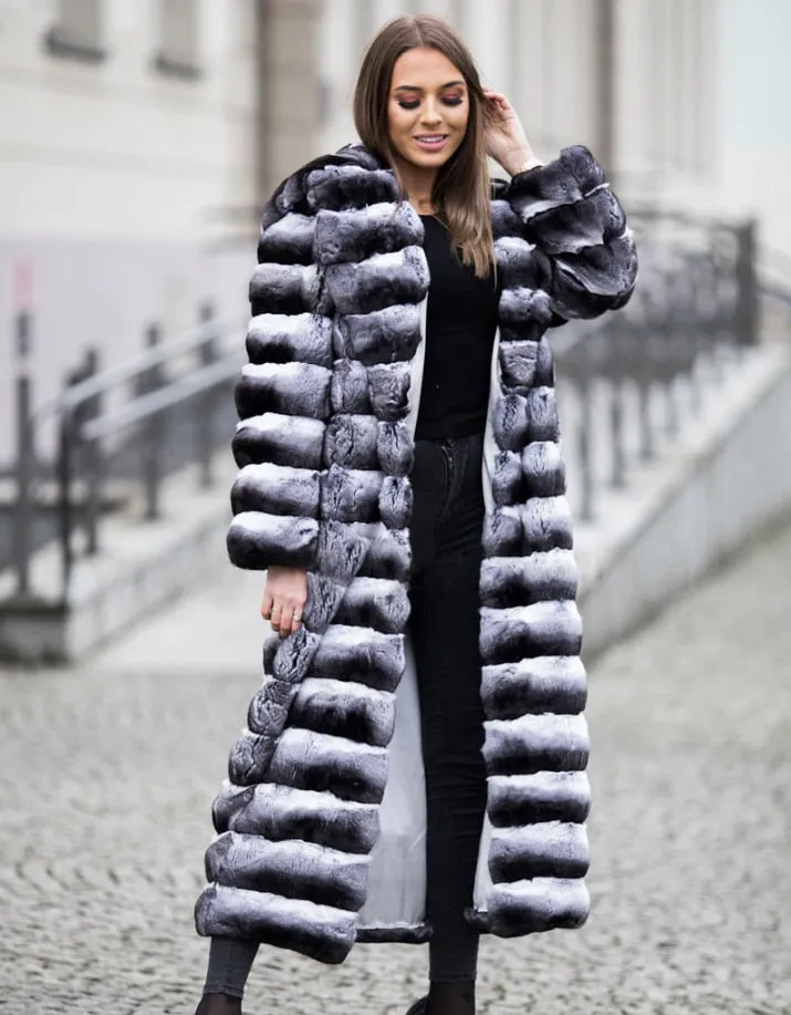 Natural Rex Rabbit Real Fur X-Long Coats (Unisex)