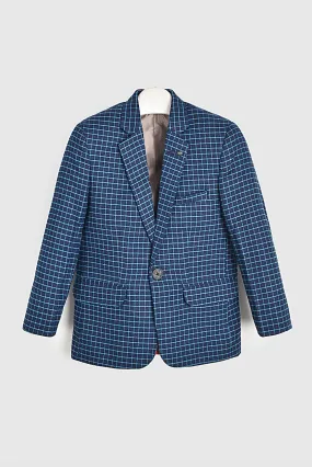 Navy Blue Classic Plaid Coat