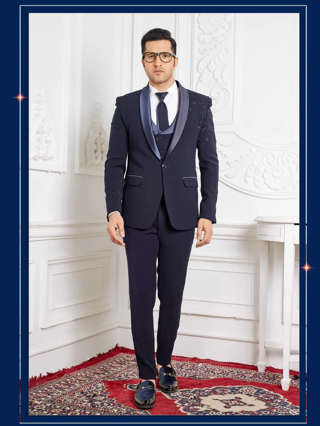 Navy Blue Three- Piece Suit