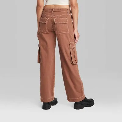 New - Women's Mid-Rise Cargo Baggy Wide Leg Utility Jeans - Wild Fable