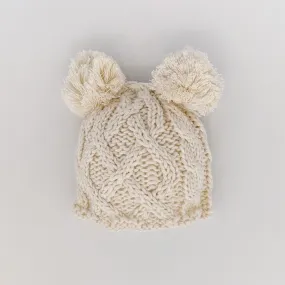 Newborn Aran Natural Double Pom Pom Beanie Hat Infant