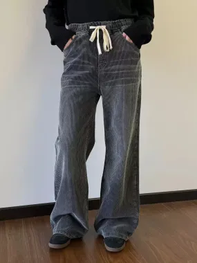 Nine Drawstring Washed Corduroy Pants