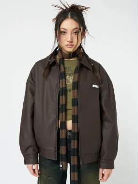 Nora Vegan Leather Bomber Jacket in Brown