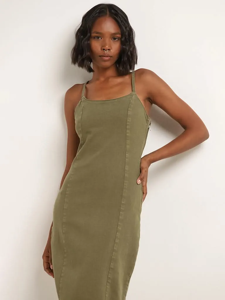 Nuon Olive Bodycon Denim Dress