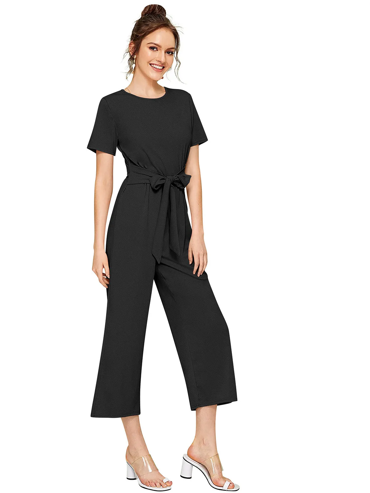 Odette Black  Knit Fabric Jumpsuit For Women