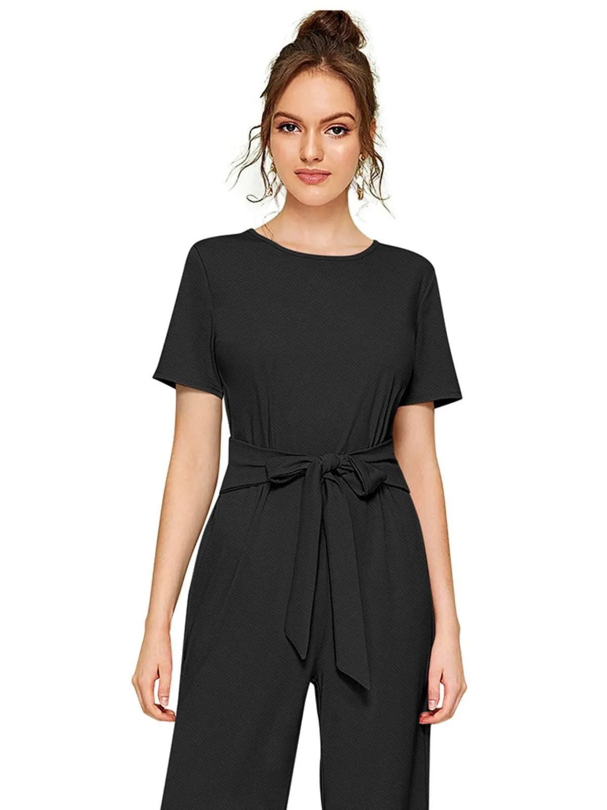 Odette Black  Knit Fabric Jumpsuit For Women