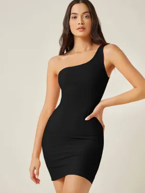 One Shoulder Bodycon Dress Black