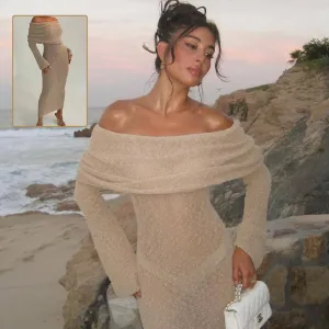 One-shoulder Knitted Long-sleeved Dress Sexy Beach or Party Holiday Long Dresses Womens Clothing