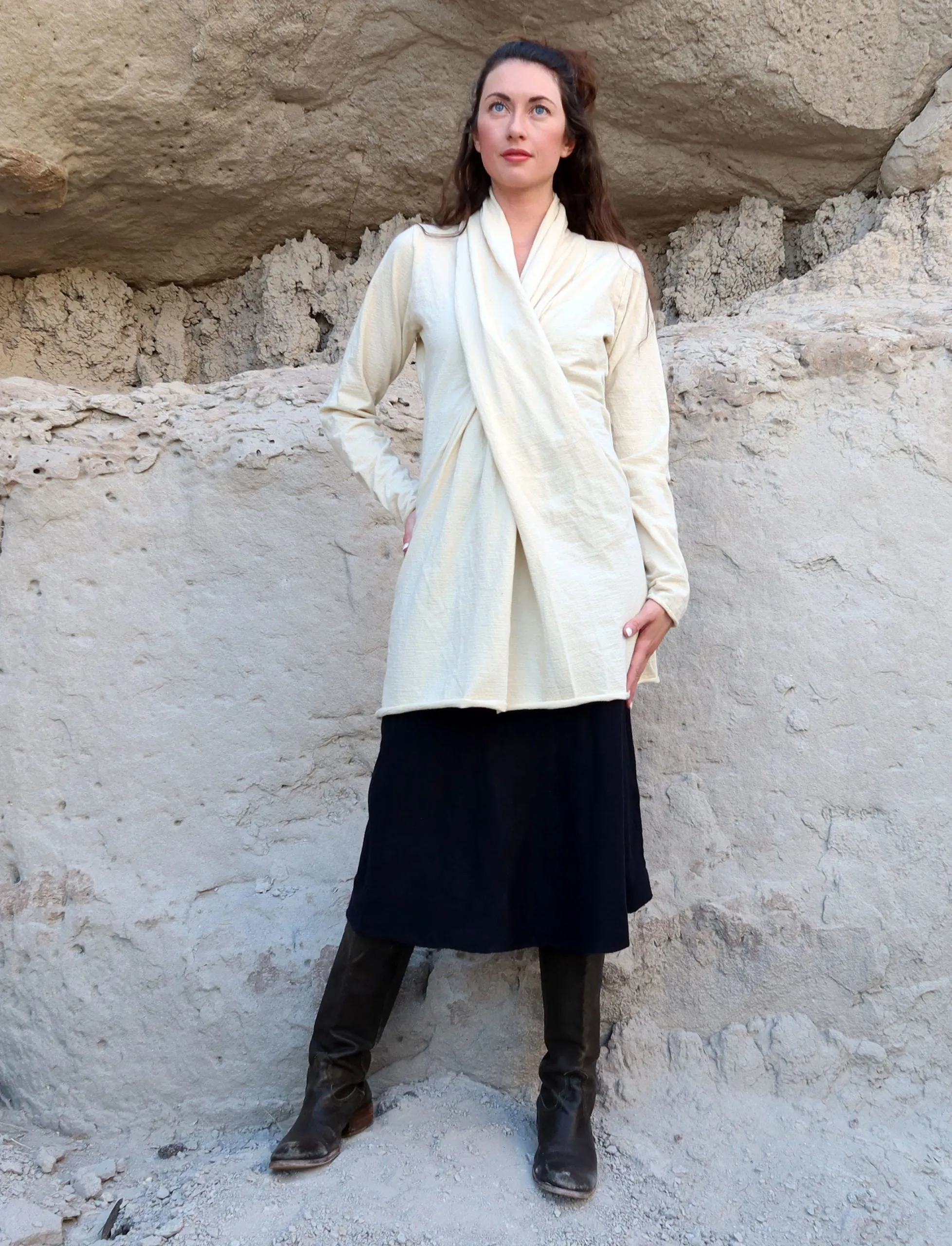 ORGANIC WOOL Shawl Collar Pencil Tunic