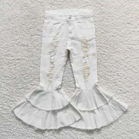 P0129 kids clothes girls bell bottom jeans white flare pant