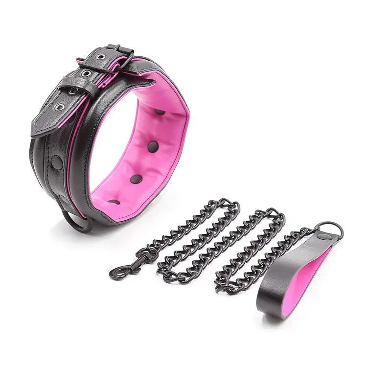 Padded Collar with Leash - One Size (Black/Pink)