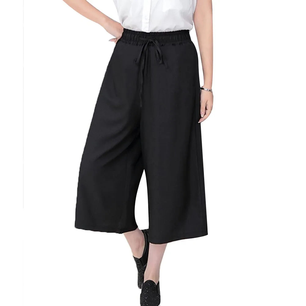 Pants Women 2017 Summer Seven Pants Casual High Waist Elastic Wide Leg Pants Chiffon Solid Fashion Trousers Plus Size XL 5 Color