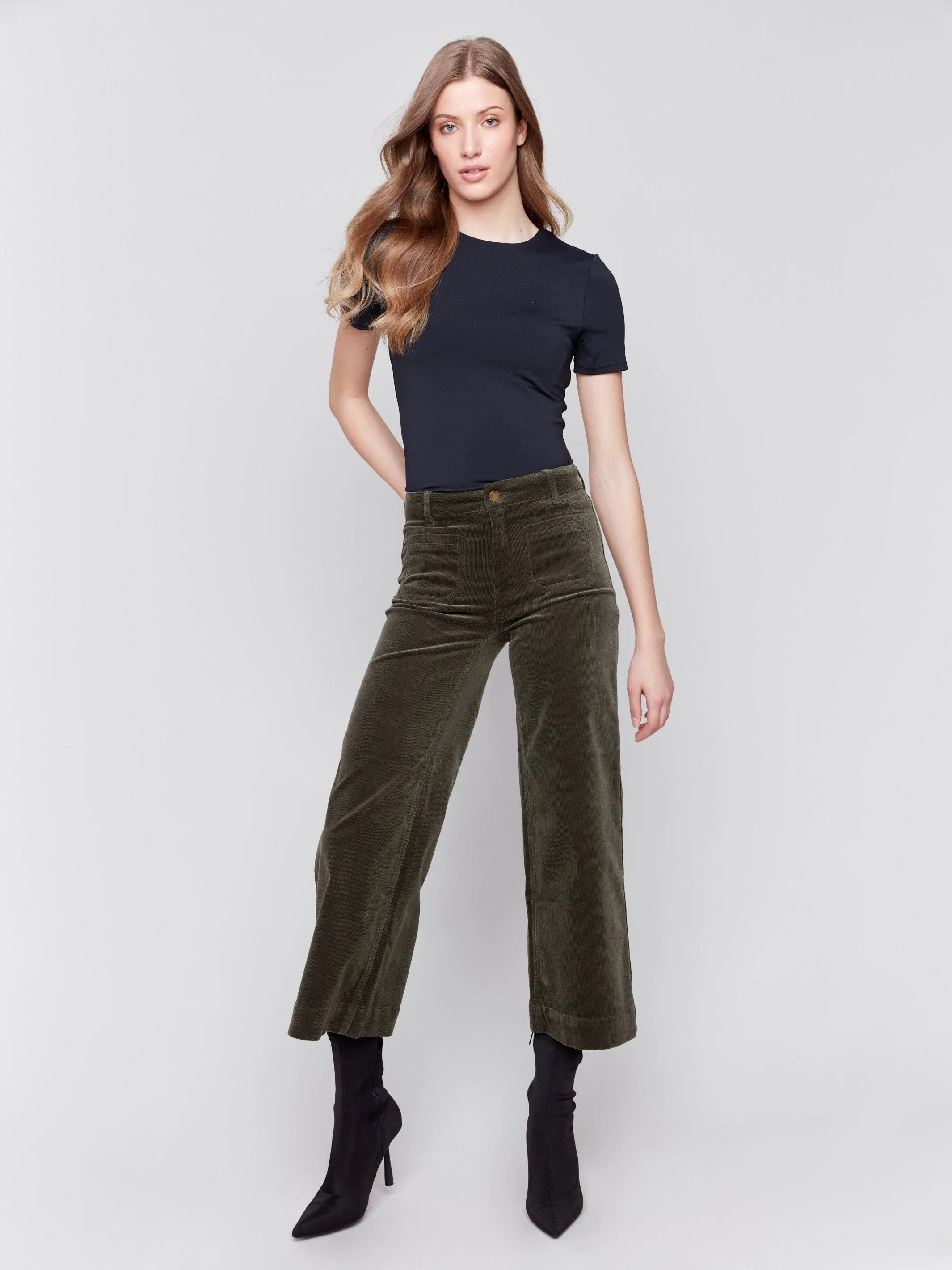 Patch Pocket Corduroy Flare Pants - Spruce