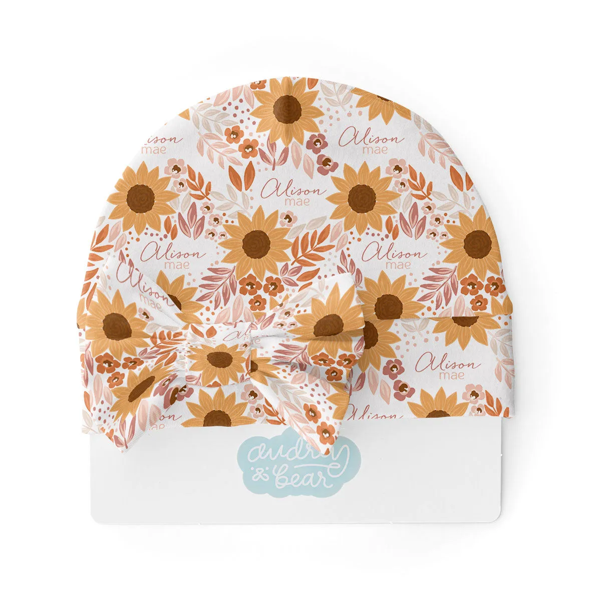 Personalized  Swaddle & Hat Set | Summer Sunflower