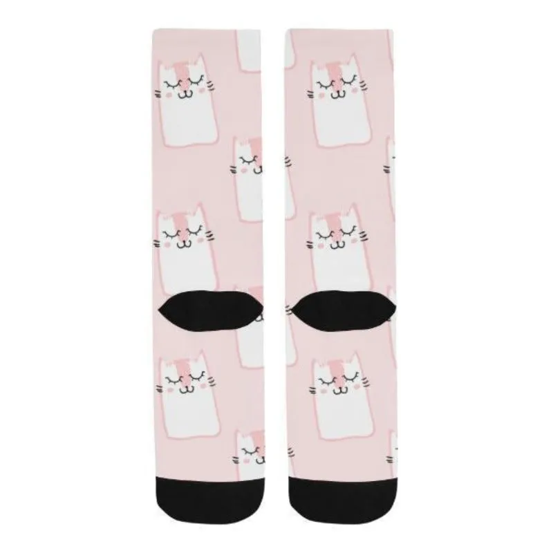 Pink Cat Socks Pink Cotton Blend Personalized Cat Lady Gifts