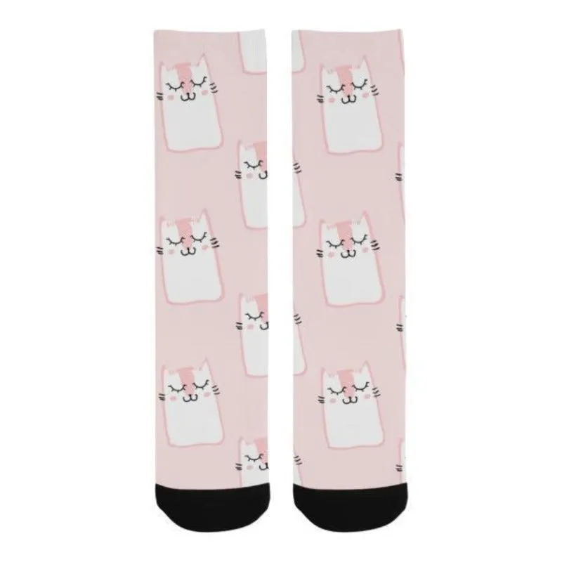 Pink Cat Socks Pink Cotton Blend Personalized Cat Lady Gifts