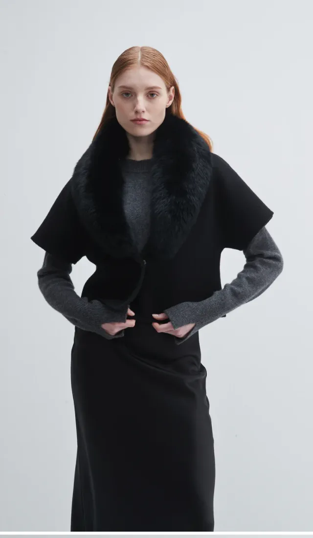 Pissenlit Fur Collared Jacket Black