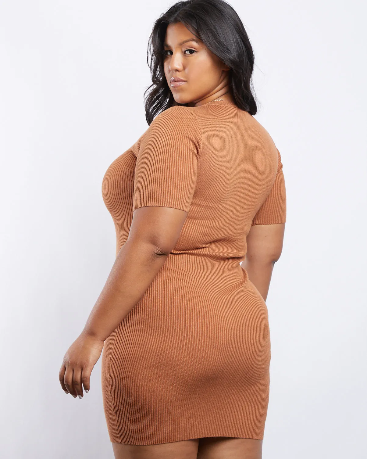 Plus Size Lace Up Ribbed Knit Dress