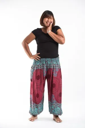 Plus Size Unisex Geometric Mandalas Harem Pants in Red