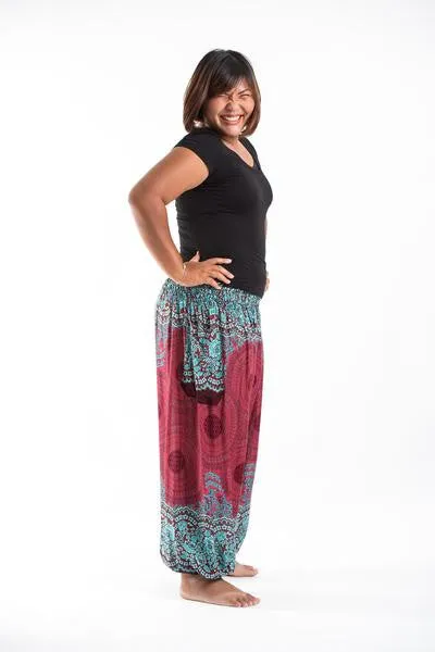 Plus Size Unisex Geometric Mandalas Harem Pants in Red