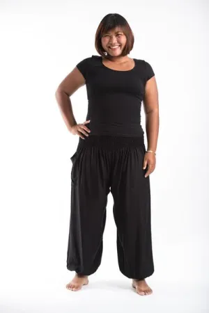 Plus Size Unisex Solid Color Harem Pants in Black